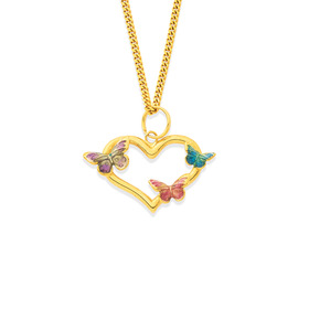 9ct-Enamel-Butterflies-on-Heart-Pendant on sale