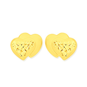9ct-Diamond-Cut-Heart-Stud-Earrings on sale