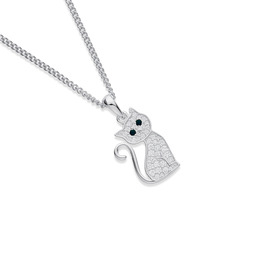 Sterling-Silver-Cubic-Zirconia-Cat-Pendant on sale