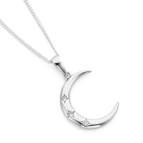 Sterling-Silver-Cubic-Zirconia-Crescent-Moon-Pendant on sale