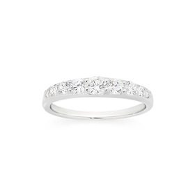 Sterling-Silver-Nine-Round-Cubic-Zirconia-Tapered-Anniversary-Ring on sale
