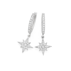 Sterling-Silver-Cubic-Zirconia-Star-Huggies on sale