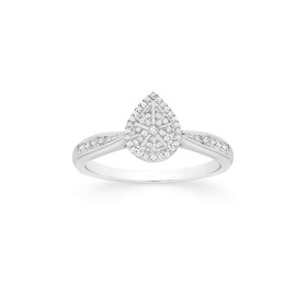 9ct+White+Gold+Diamond+Pear+Shape+Cluster+Ring