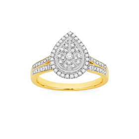 9ct-Gold-Diamond-Pear-Cluster-Ring on sale