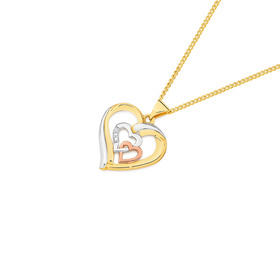 9ct-Gold-Tri-Tone-Diamond-Triple-Heart-Pendant on sale