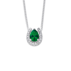 Sterling-Silver-Green-Cubic-Zirconia-Horseshoe-Pendant on sale