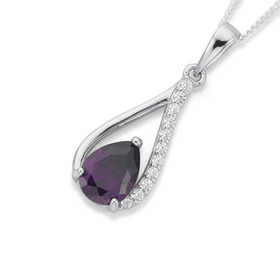 Sterling-Silver-Pear-Violet-Cubic-Zirconia-Loop-Pendant on sale