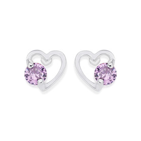 Sterling+Silver+Violet+Cubic+Zirconia+Open+Heart+Stud+Earrings