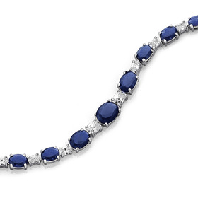 Sterling-Silver-19cm-Sapphire-Cubic-Zirconia-Cubic-Zirconia-Bracelet on sale