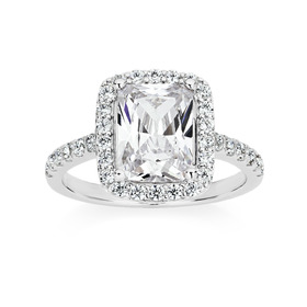 Silver-Emerald-Cut-CZ-with-Border-Ring on sale