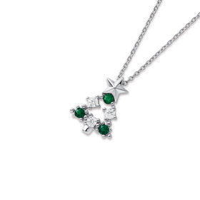 Sterling-Silver-Green-Cubic-Zirconia-Christmas-Tree-Pendant on sale