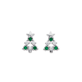 Sterling-Silver-Green-Cubic-Zirconia-Christmas-Tree-Studs on sale