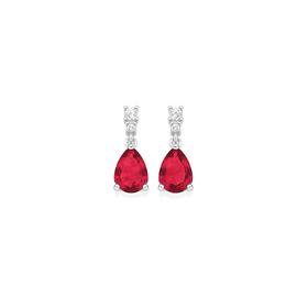 Silver-Pear-Red-Glass-CZ-Drop-Studs on sale