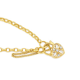 9ct-Gold-Two-Tone-19cm-Solid-Oval-Belcher-Diamond-Padlock-Bracelet on sale