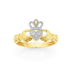 9ct-Gold-Diamond-Claddagh-Ring on sale