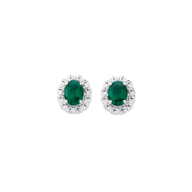 9ct-Created-Emerald-and-Diamond-Earrings-Total-Diamond-Weight10t on sale
