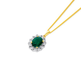 9ct-Gold-Created-Emerald-Diamond-Pendant on sale