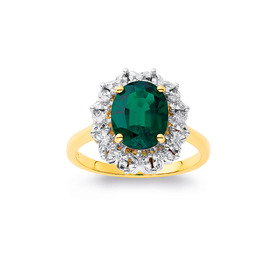 9ct-Gold-Created-Emerald-Diamond-Ring on sale