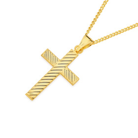 9ct-Gold-Hollow-Striped-Cross-Pendant on sale