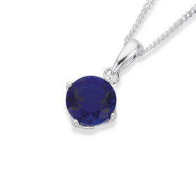 Sterling+Silver+Dark+Blue+Cubic+Zirconia+6.5mm+Claw+Set+Pendant