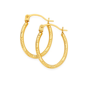 9ct-Gold-10mm-Diamond-Cut-Striped-Oval-Hoop-Earrings on sale