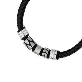 Stainless-Steel-Leather-Bead-Bracelet on sale