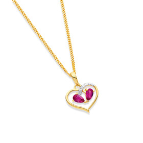 9ct+Created+Ruby+and+Diamond+Heart+Pendant