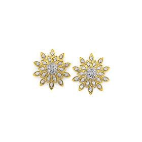 9ct-Diamond-Fancy-Flower-Stud-Earrings on sale