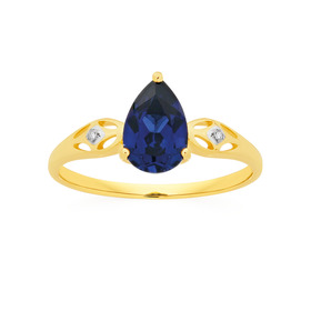 9ct+Created+Sapphire+%26amp%3B+Diamond+Ring