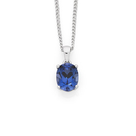 9ct+White+Gold+Created+Ceylon+Sapphire+Pendant