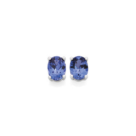 9ct+White+Gold+Created+Sapphire+Stud+Earrings