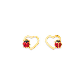 9ct-Enamel-Ladybird-Open-Heart-Studs-Earrings on sale