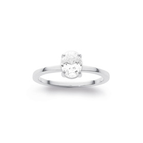 Sterling+Silver+Oval+Cubic+Zirconia+Solitaire+Ring