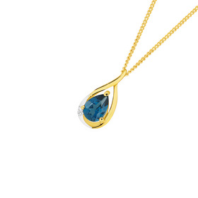 9ct+London+Blue+Topaz+with+Diamond+Teardrop+Pendant