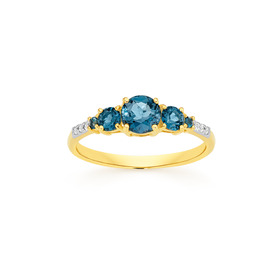 9ct-Gold-London-Blue-Topaz-Diamond-Ring on sale