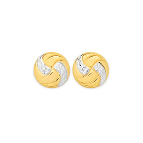 9ct-Two-Tone-Diamond-Cut-Swirl-Flat-Ball-Stud-Earrings on sale