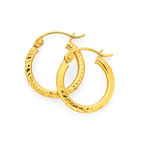 9ct-2x10mm-Diamond-Cut-Hoop-Earrings on sale