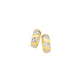9ct-Two-Tone-Diamond-cut-Huggie-Earrings on sale