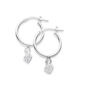Sterling+Silver+Cubic+Zirconia+Heart+Hoops