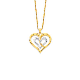 9ct+Two+Tone+Diamond+Heart+Pendant