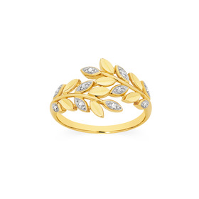 9ct-Gold-Diamond-Leafy-Ring on sale