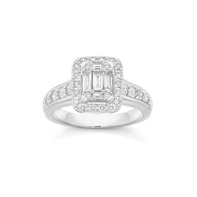 9ct+White+Gold+Diamond+Emerald+Shape+Dress+Ring