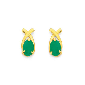 9ct+Emerald+Oval+Studs