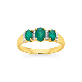 9ct-Emerald-Diamond-Trilogy-Ring on sale