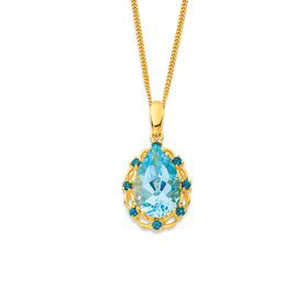9ct+Blue+Topaz+with+London+Blue+Topaz+Pendant