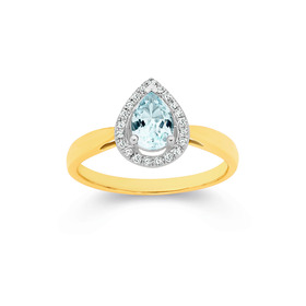 9ct-Aquamarine-Diamond-Ring-TDW10ct on sale