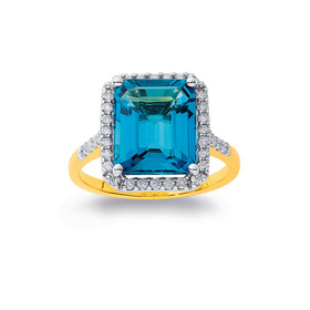 9ct-London-Blue-Topaz-and-Diamond-Asscher-Shaped-Ring-Total-Diamond-Weight35ct on sale