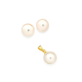 9ct-Freshwater-Pearl-Studs-Pendant-Set on sale