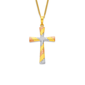 9ct+Tri+Tone+Satin+Finish+Cross+Pendant