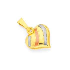 9ct+Tri+Tone+Heart+Pendant